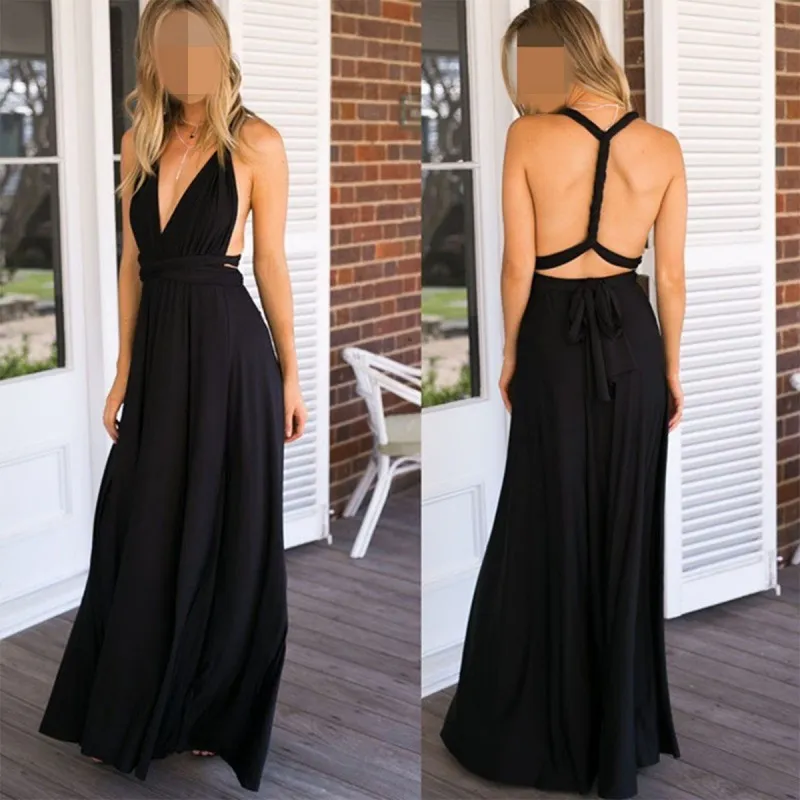 Bianca Black Dress - Crna elegantna haljina sa različitim mogućnostima vezivanja