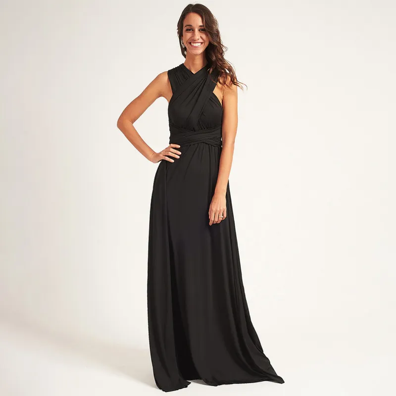 Bianca Black Dress - Crna elegantna haljina sa različitim mogućnostima vezivanja