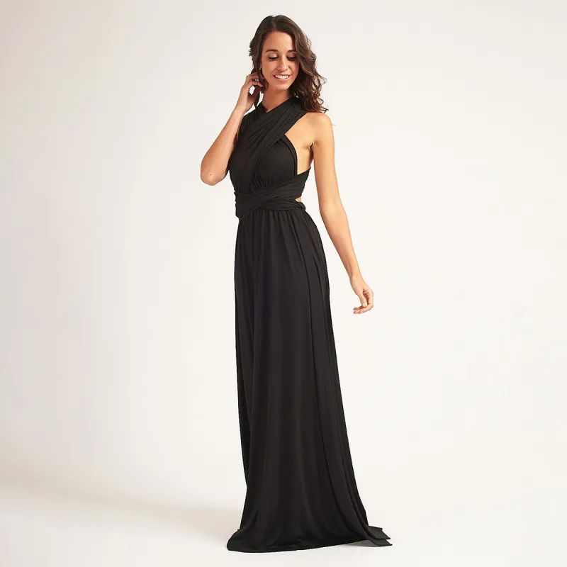 Bianca Black Dress - Crna elegantna haljina sa različitim mogućnostima vezivanja