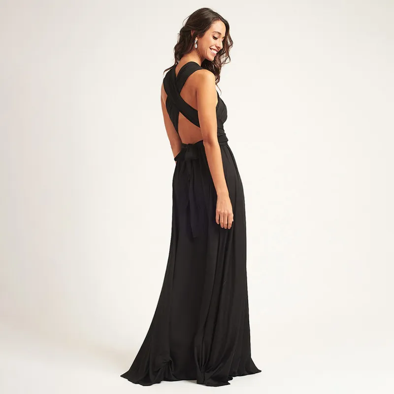 Bianca Black Dress - Crna elegantna haljina sa različitim mogućnostima vezivanja