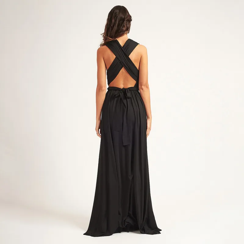 Bianca Black Dress - Crna elegantna haljina sa različitim mogućnostima vezivanja