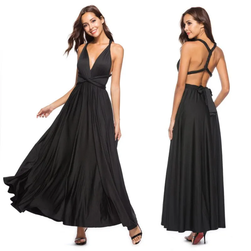 Bianca Black Dress - Crna elegantna haljina sa različitim mogućnostima vezivanja