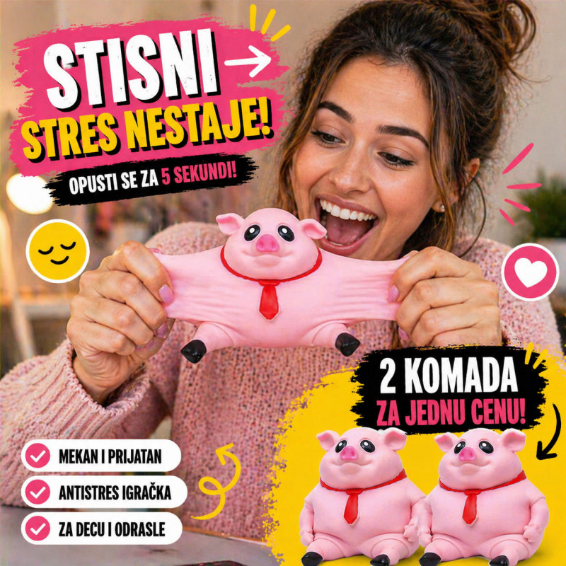 2 x Prasence koje topi stres za 5 sekundi - Pink Piggy - 2 komada!