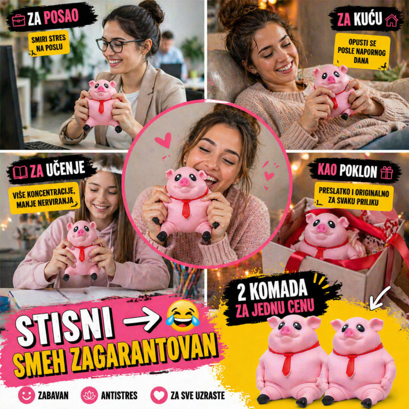 2 x Prasence koje topi stres za 5 sekundi - Pink Piggy - 2 komada!