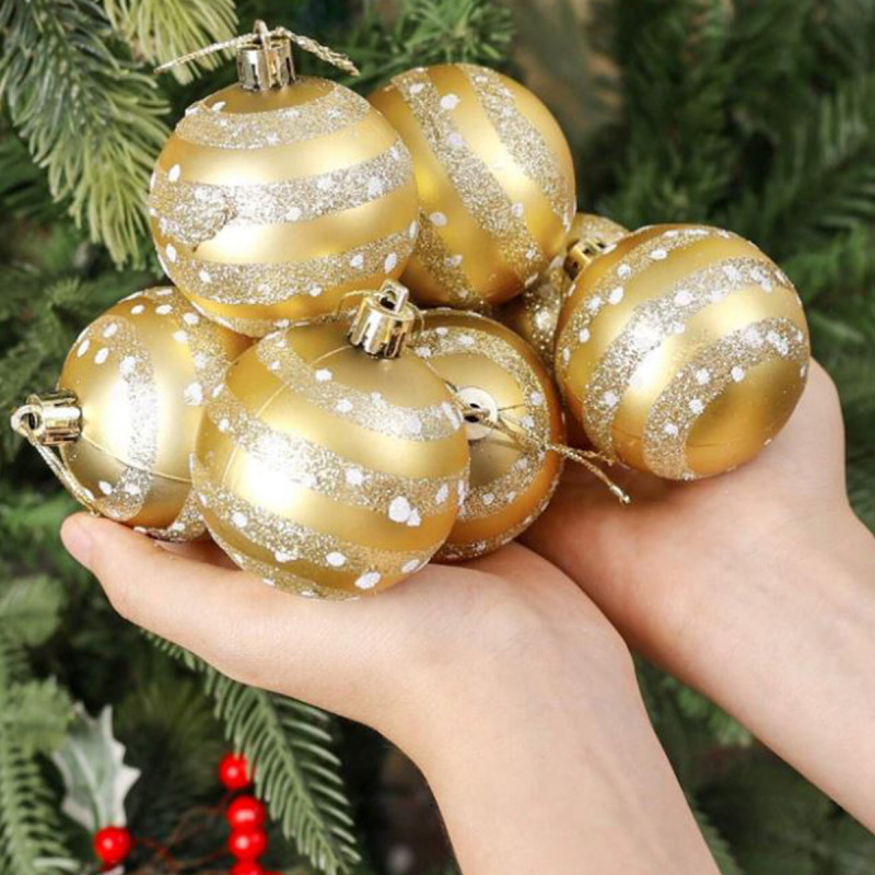 Golden Glow – Set od 6 zlatnih ukrasnih kugli za jelku sa svetlucavim prugama