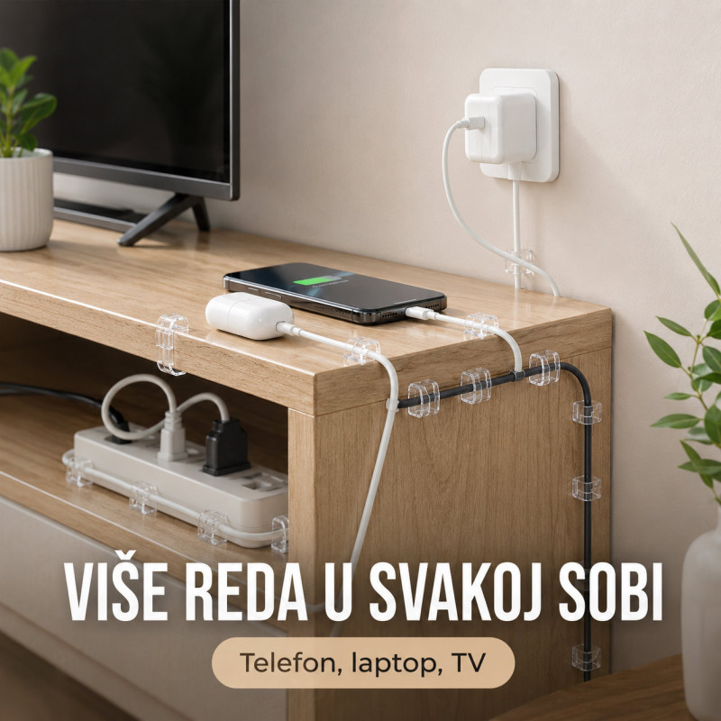 Set od 20 samolepljivih organizera za kablove – uredan sto bez zapetljanih žica
