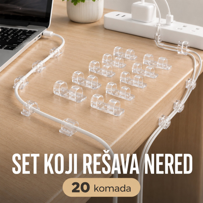 Set od 20 samolepljivih organizera za kablove – uredan sto bez zapetljanih žica