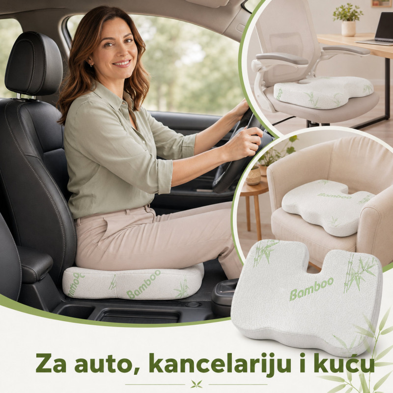 Bamboo Comfort ortopedski jastuk od memorijske pene za sedenje – podrška za leđa i trtičnu kost