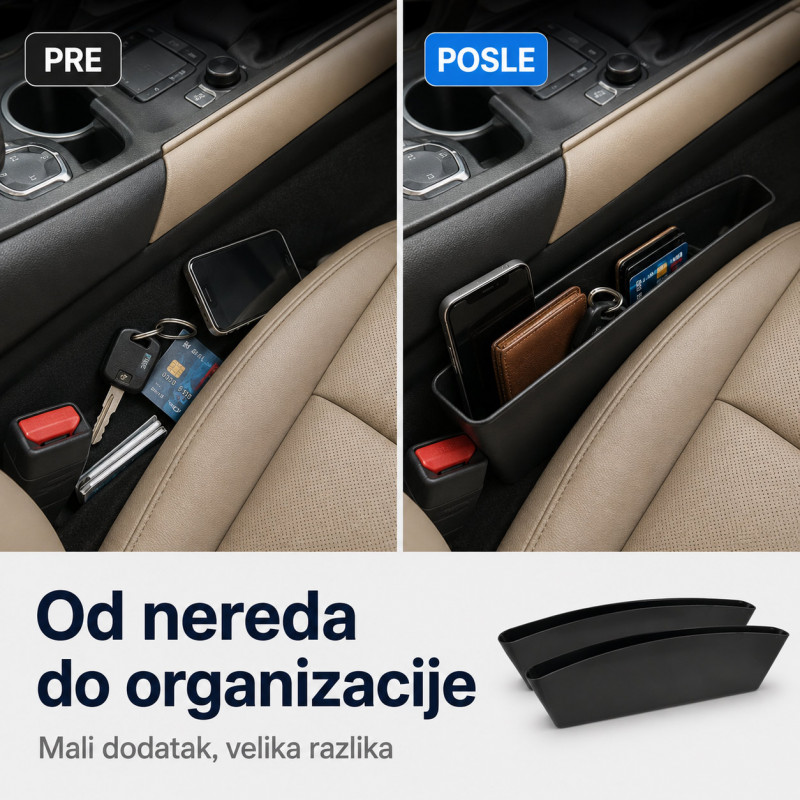 Set 2 auto organizera za telefon, ključeve i sitnice