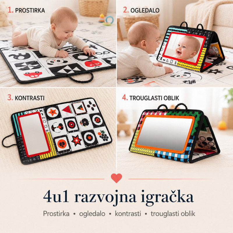Baby Vision 4u1 razvojna prostirka sa ogledalom za bebe - Tummy Time
