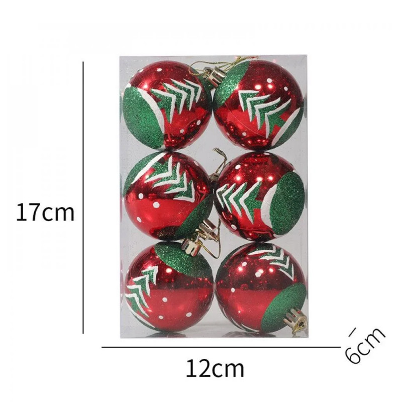 Red Glow – Set od 6 crvenih ukrasnih kugli sa dezenom jelkice