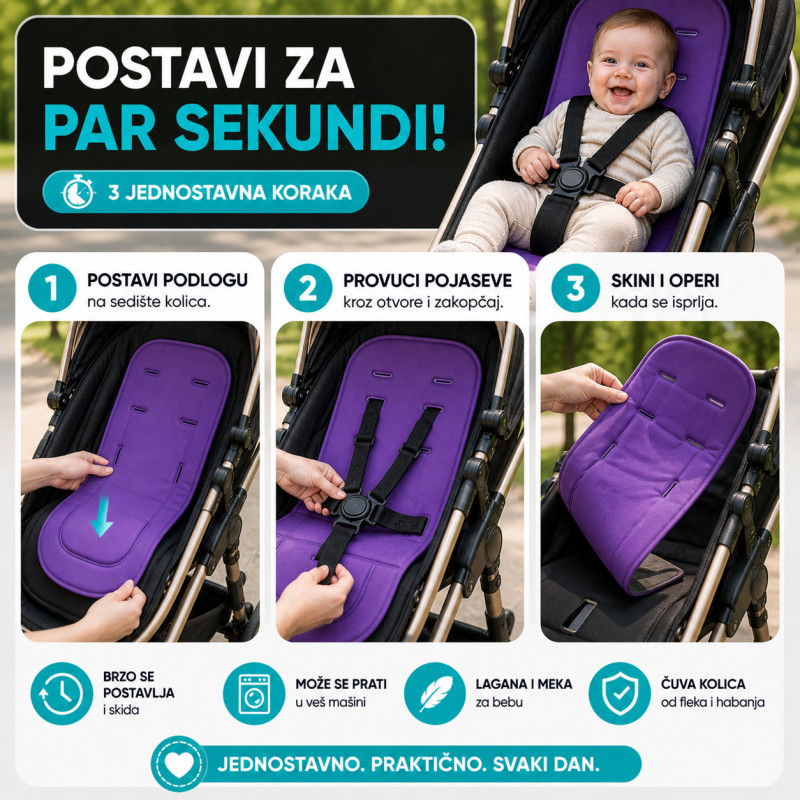 Univerzalna bebi podloga za kolica – mekana, periva i praktična