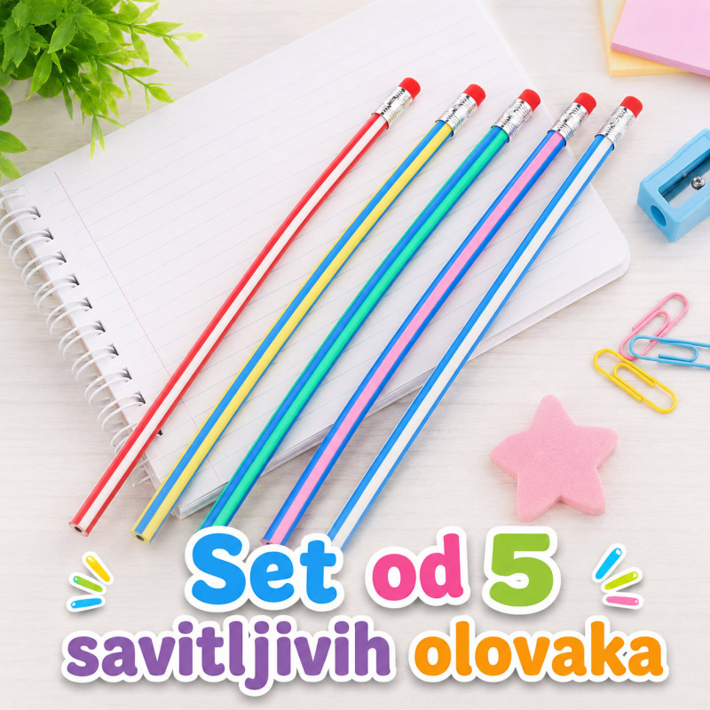 Set od 5 magičnih savitljivih olovaka za decu – Šarene Flexi Pencil olovke