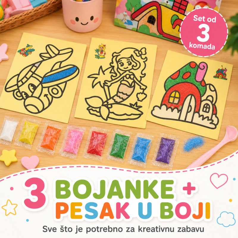 Set od 3 bojanke sa peskom za decu – kreativna peskovita umetnost