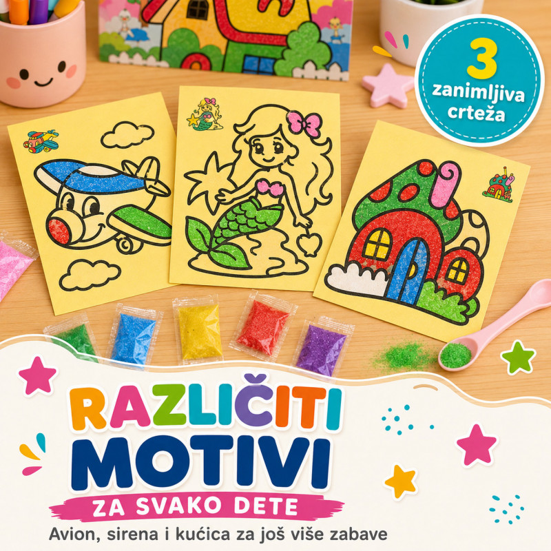 Set od 3 bojanke sa peskom za decu – kreativna peskovita umetnost