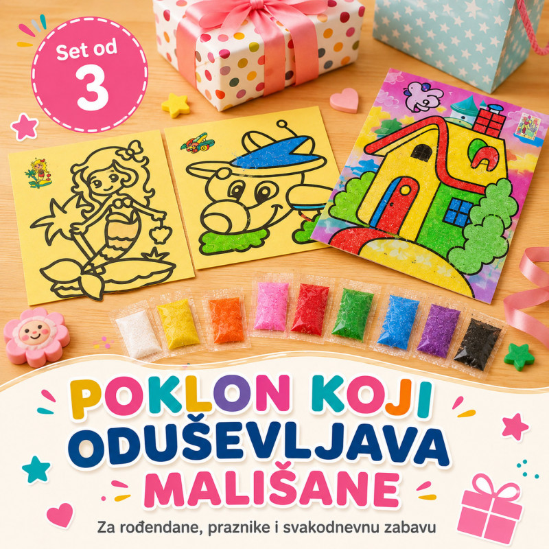 Set od 3 bojanke sa peskom za decu – kreativna peskovita umetnost