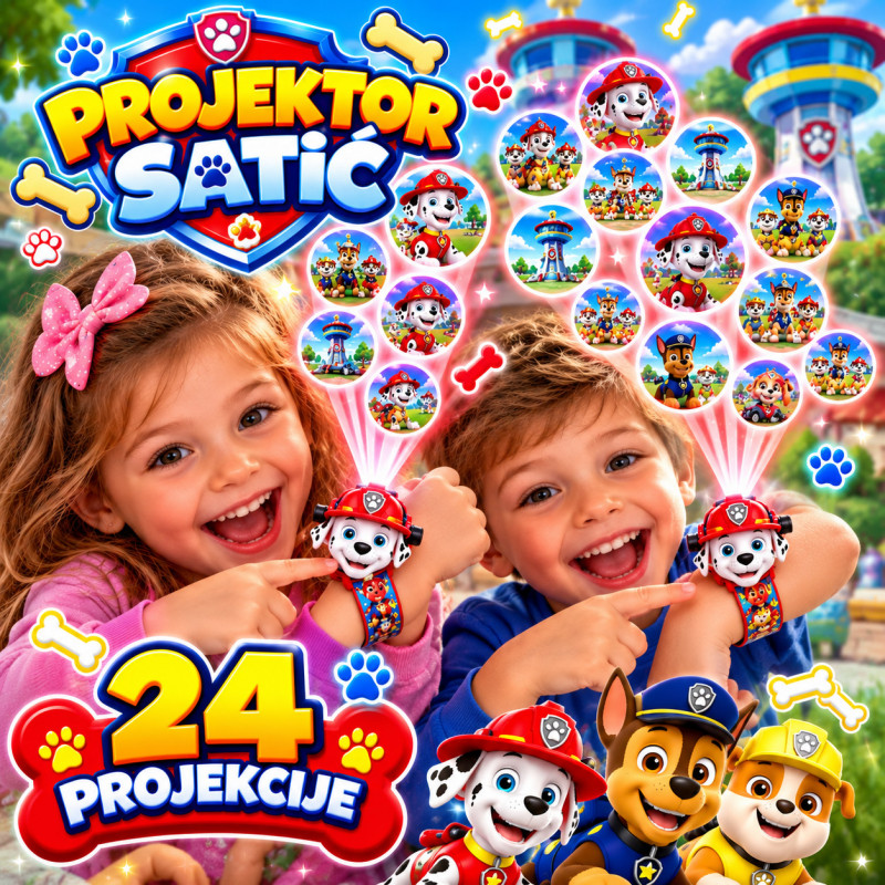 Patrolne Šape Maršal Projektor - Dečiji Digitalni Sat sa 24 Projekcije Patrolnih Šapa