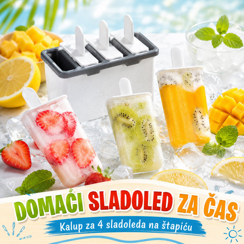 Kalup za domaći sladoled na štapiću – 4 komada odjednom