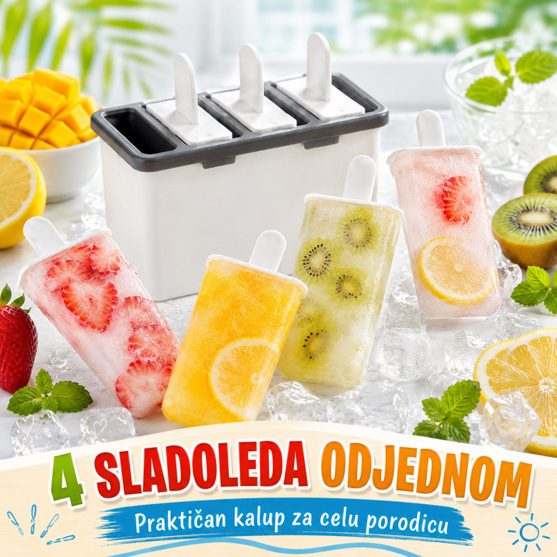 Kalup za domaći sladoled na štapiću – 4 komada odjednom