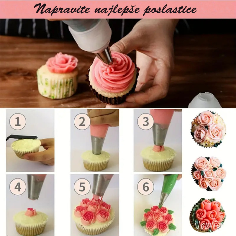 Rose Cake Set - Špric sa 7 nastavaka za ružice od šlaga