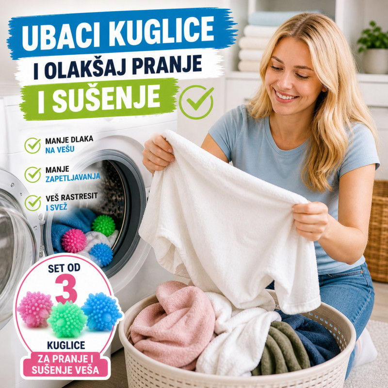 Set od 3 kuglice za pranje i sušenje – protiv dlaka i zapetljavanja