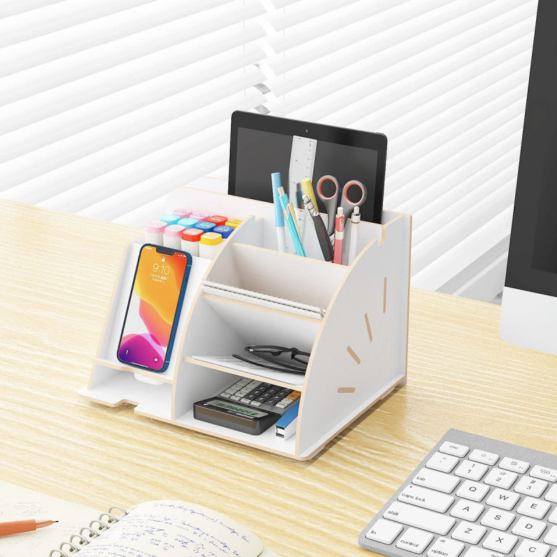 White Desk Organizer - Stoni organizer za odlaganje telefona i kancelarijskog pribora