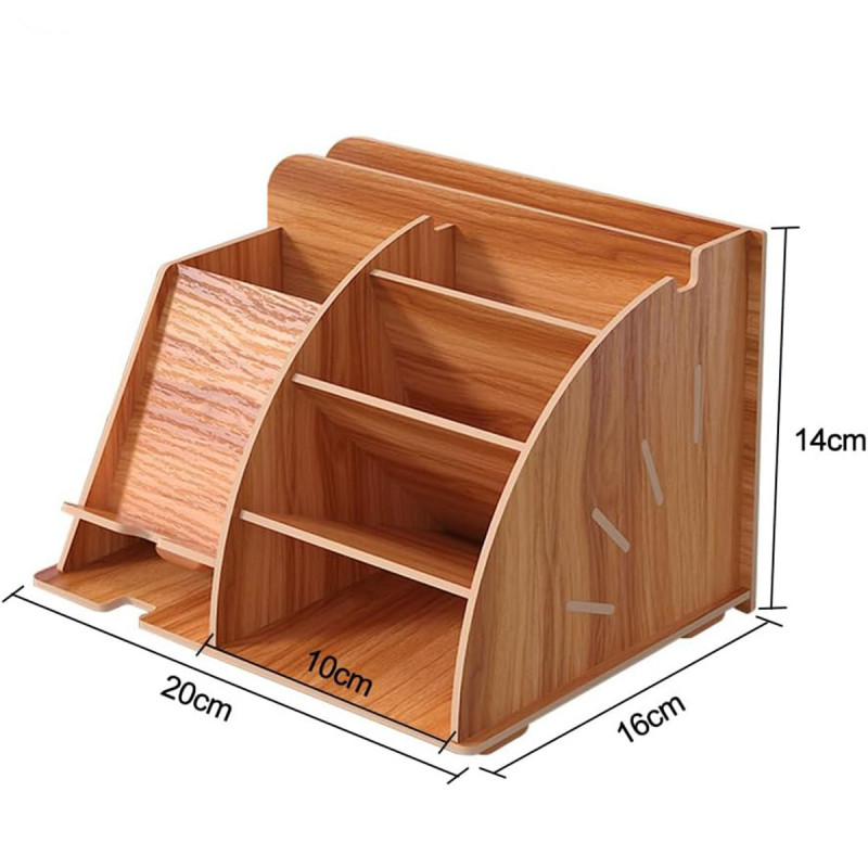 Brown Desk Organizer - Stoni organizer za odlaganje telefona i kancelarijskog pribora