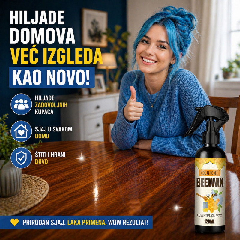 BEEWAX Sprej za drvo sa pčelinjim voskom – vraća sjaj za 30 sekundi