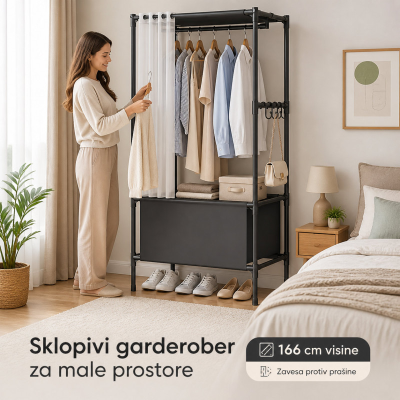 Sklopivi garderober sa zavesom – idealan za male sobe i sezonsku odeću