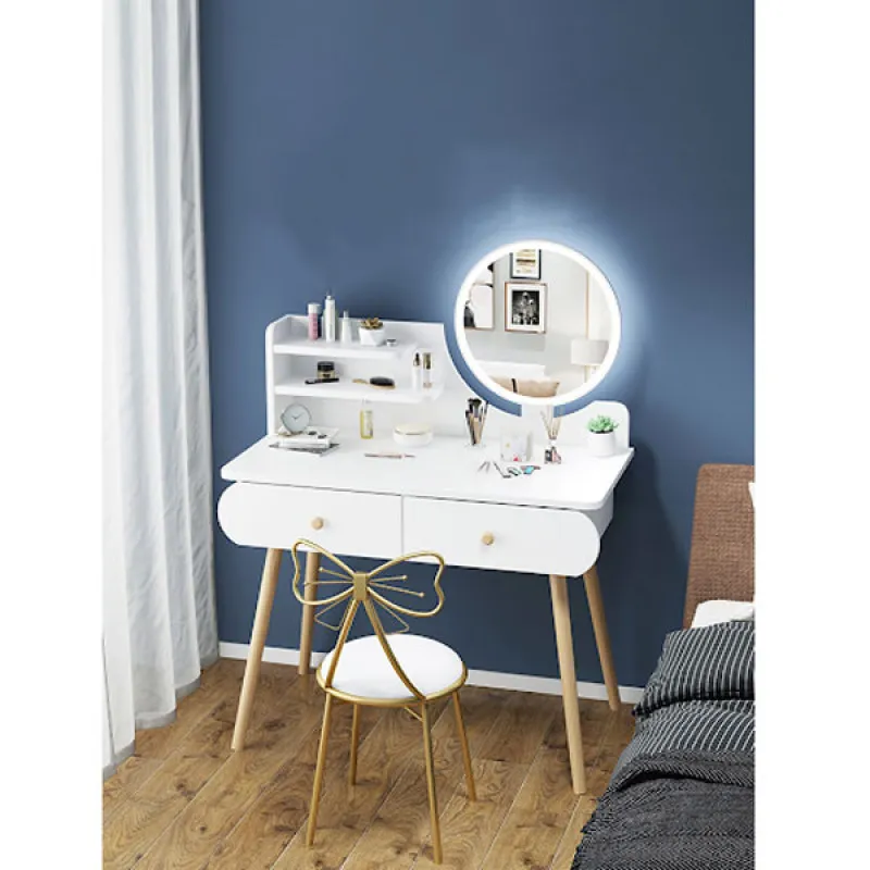 Toaletni stočić za šminkanje sa LED ogledalom na dodir - WHITE WOOD MAKE-UP
