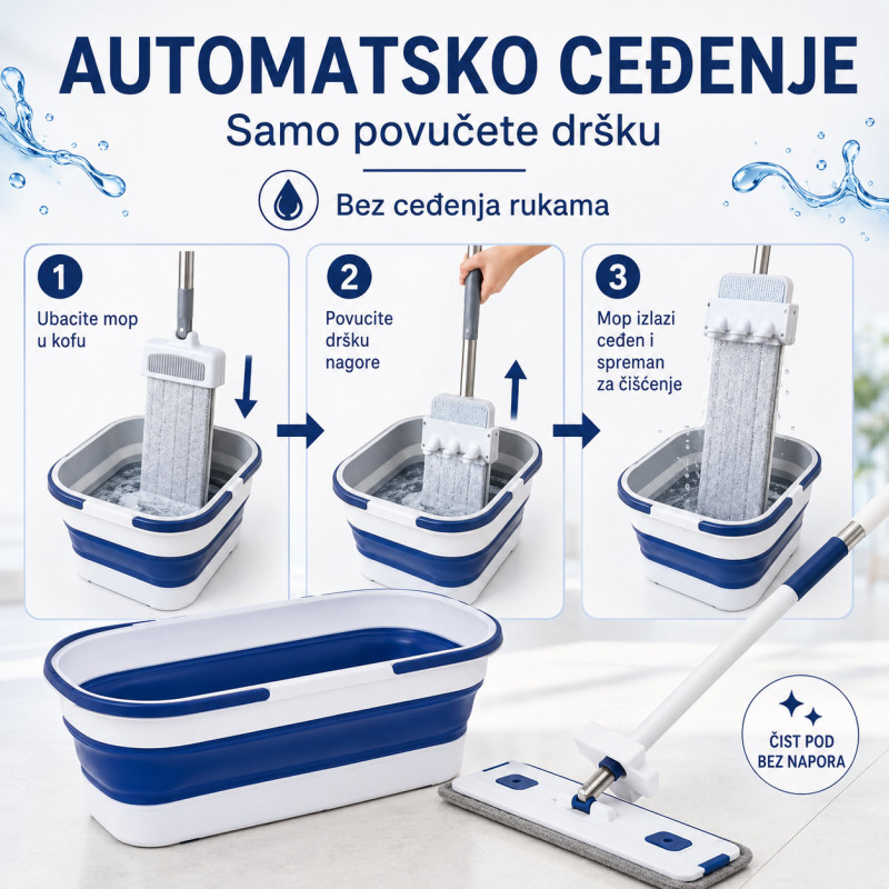 Flat Mop set sa kofom – brzo pranje i ceđenje bez prljanja ruku