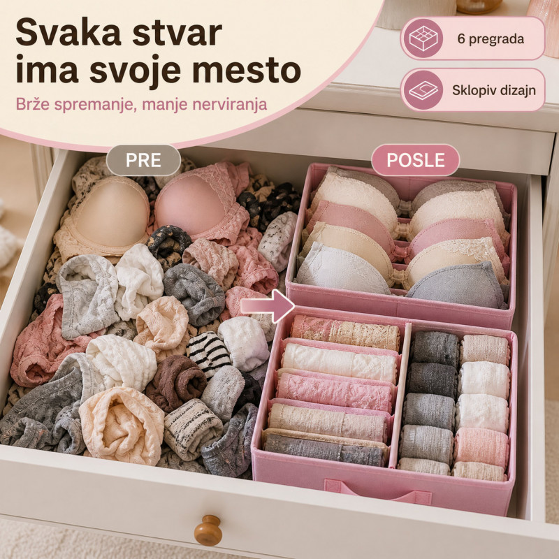 Organizer za fioku 6 pregrada – za donji veš, brushaltere i čarape