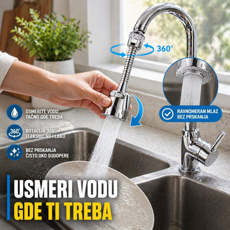 Fleksibilni nastavak za slavinu – usmeri vodu gde želiš