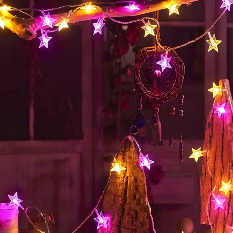 Pink star lights – LED dekorativne lampice zvezdice na baterije 3m