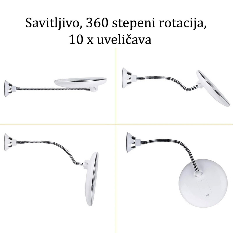 Fleksibilno dodatno LED ogledalo za šminkanje sa zumom 10x