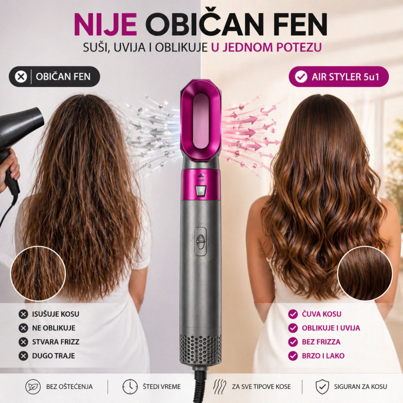 Air Styler 5u1 fen sa nastavcima - Frizura kao iz salona za 5 minuta kod kuće