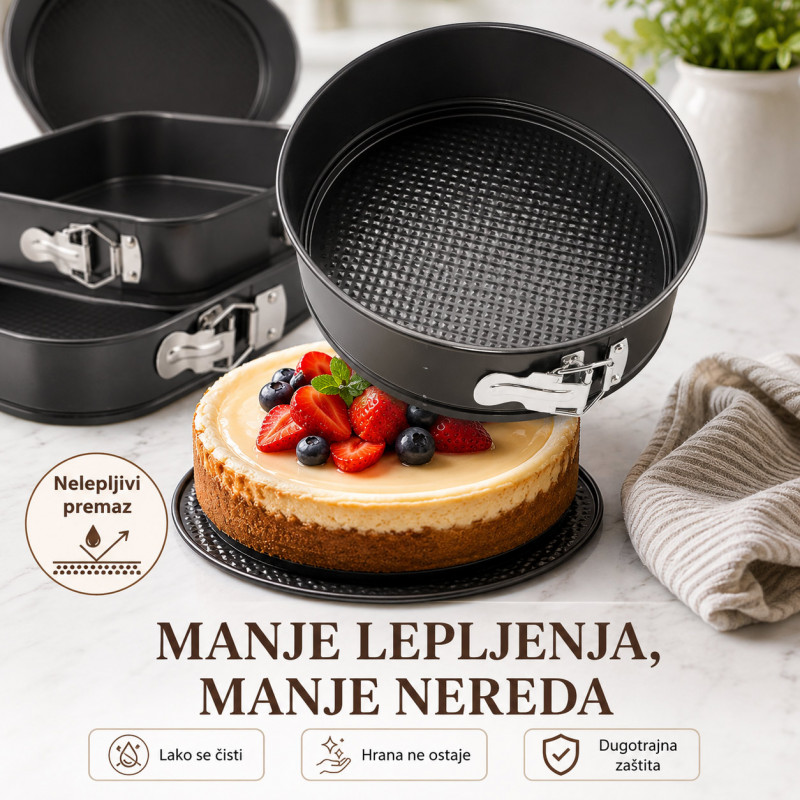 Set od 3 springform kalupa za torte i kolače – okrugli, kvadratni i srce