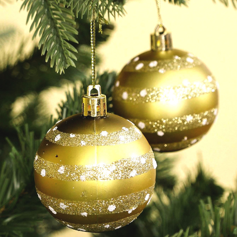 Golden Glow – Set od 6 zlatnih ukrasnih kugli za jelku sa svetlucavim prugama