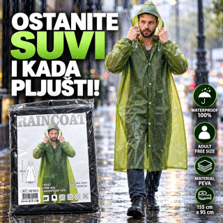 Duga vodootporna kabanica sa kapuljačom i dugmadima – 155 cm