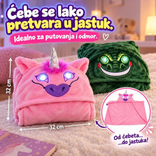 Jednorog Magično ćebe sa svetlima 3 u 1 - Ćebe, jastuk i ogrtač sa kapuljačom