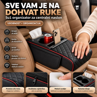 5u1 Auto naslon za centralni naslon sa organizatorom, držačima za čaše i maramice