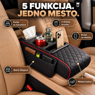5u1 Auto naslon za centralni naslon sa organizatorom, držačima za čaše i maramice