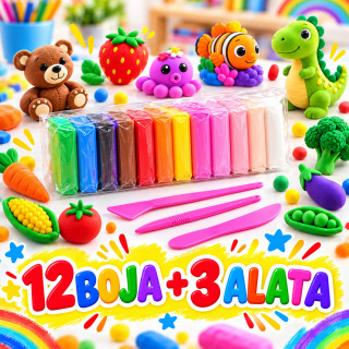 Super Light Clay – samosušeća masa za modelovanje i oblikovanje, 12 boja + 3 alata