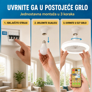 Plafonski LED ventilator 2 u 1 sa klasičnim E27 grlom i daljinskim upravljačem – 40 W