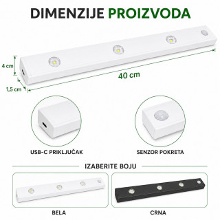 Magnetna LED lampa sa senzorom pokreta 40 cm sa USB kablom