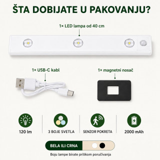 Magnetna LED lampa sa senzorom pokreta 40 cm sa USB kablom