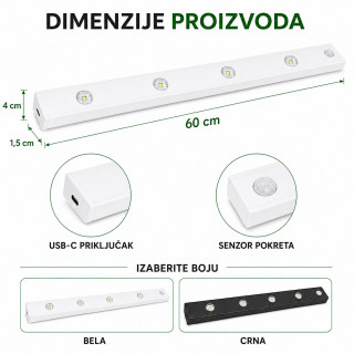 Magnetna LED lampa sa senzorom pokreta 60 cm sa USB kablom