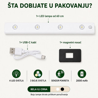 Magnetna LED lampa sa senzorom pokreta 60 cm sa USB kablom