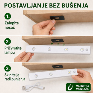 Magnetna LED lampa sa senzorom pokreta 60 cm sa USB kablom
