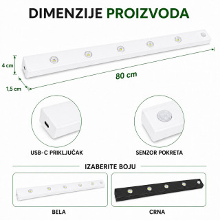 Magnetna LED lampa sa senzorom pokreta 80 cm sa USB kablom